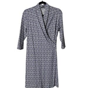 J.McLaughlin Catalina Cloth Dress Blue White Geometric Faux Wrap Womens Medium